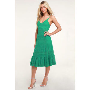 Lulus Happy Glow Lucky Green Lace Midi Dress - Size M